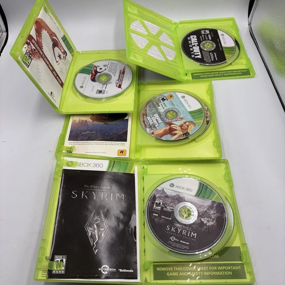 Xbox 360 4 Games Call Of Duty Ghosts Gta Five Skyrim Elder Scrolls V Flashpoint